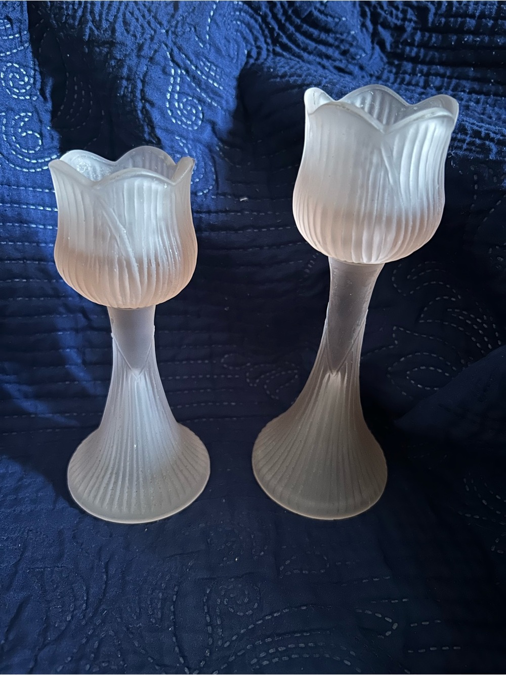 Vintage Westmoreland Frosted Glass Tulip Candle Holders - White (Set of 2)